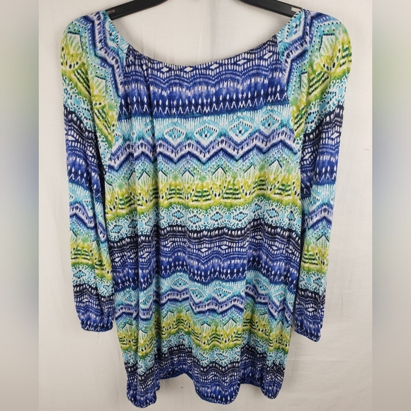 Jones New York Women's Blue & Green 3/4th Sleeve Drawstring Closure Shirt Sz 1X - Picture 4 of 9